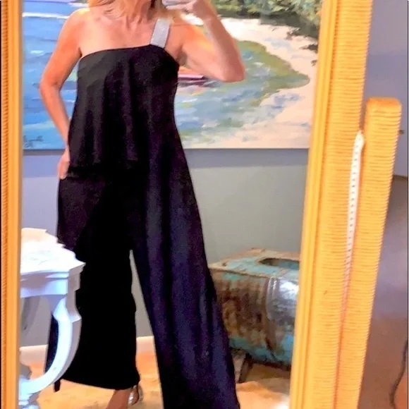 🔥R&M Richards, One-Shoulder Beaded Cocktail Jumpsuit, So Elegant,Size 10 - Picture 7 of 8